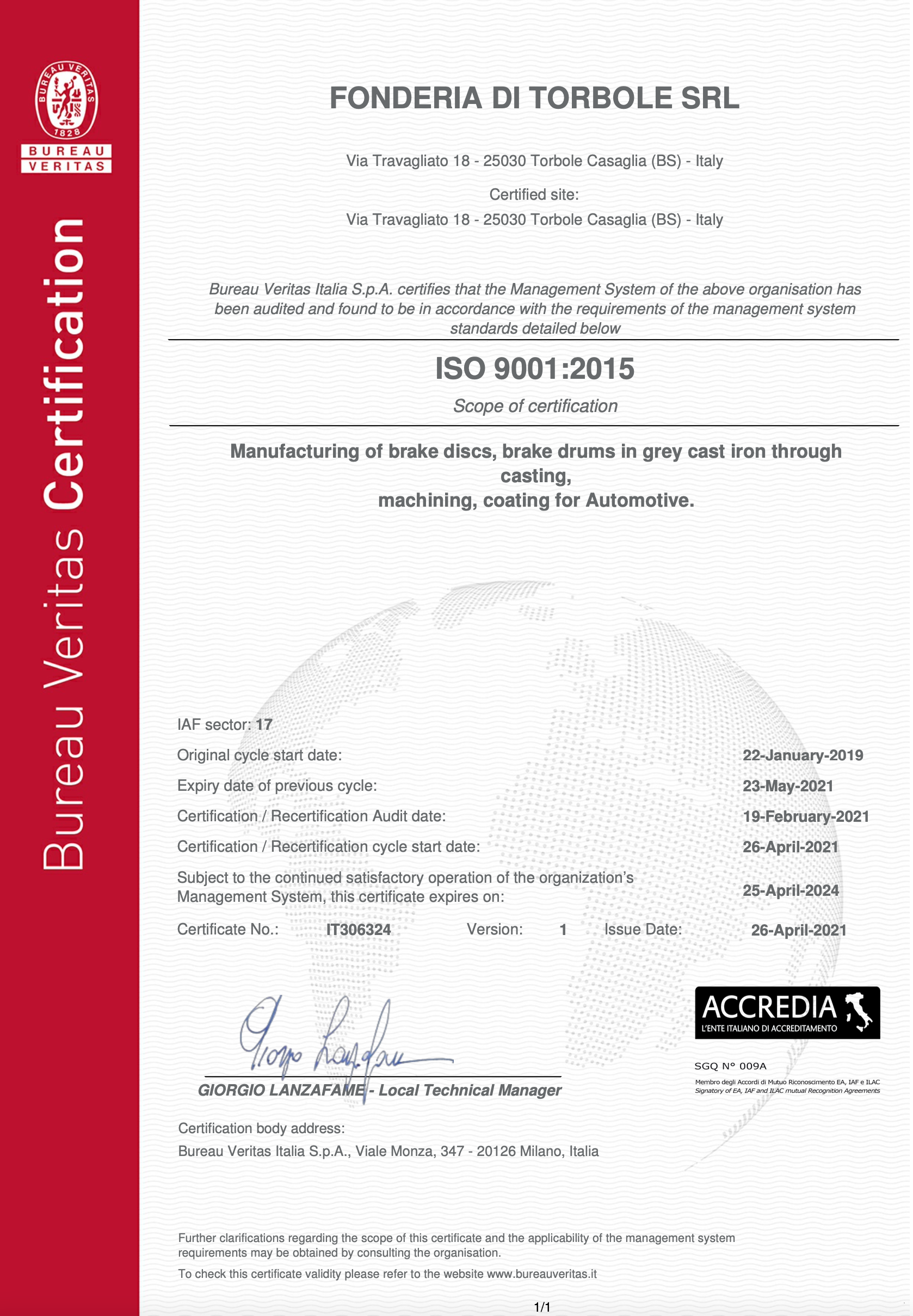 FONDERIA DI TORBOLE SRL- certificato ISO 9001 ING_04_24